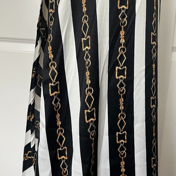 ASOS Black White Stripe Gold Chain Wrap Midi Long Skirt Size 2 - Picture 7 of 13